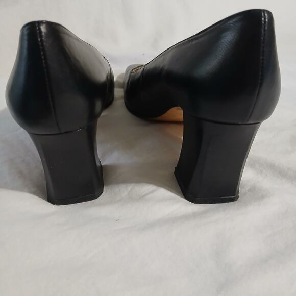 VTG Ann Marino 6 1/2 Black Leather Square-Toe 3" Heel Block Heel Classic - Picture 4 of 14
